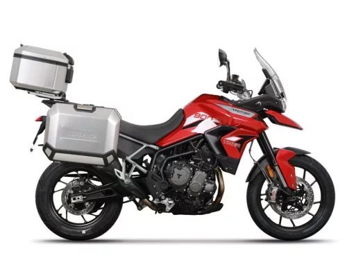 Set complet de cutii aluminiu SHAD TERRA, 48L cutie centrala si 36L / 47L cutii laterale, incluzand set de montaj si placa SHAD TRIUMPH Tiger 900
