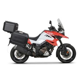   Set complet de cutii de aluminiu SHAD TERRA NEGRU, 48L cutie centrala si 36L / 36L cutii laterale, incluzand kit de montaj si placa SHAD SUZUKI DL 1000 V-Strom/ DL 1050 V-Strom