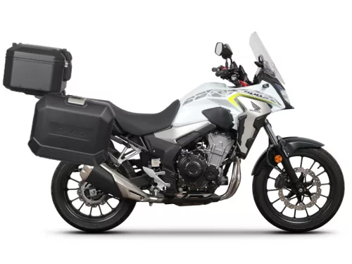 Set complet de cutii de aluminiu SHAD TERRA NEGRU, 48L cutie centrala si 36L / 36L cutii laterale, incluzand kit de montaj si placa SHAD HONDA CB 500 X