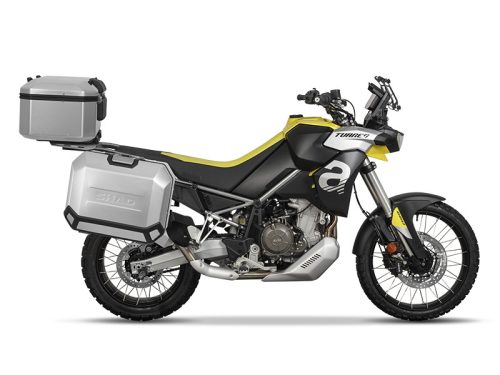 Complete set of aluminum cases SHAD TERRA, 55L topcase + 36L / 47L side cases, including mounting kit and plate SHAD Aprilia Tuareg 660
