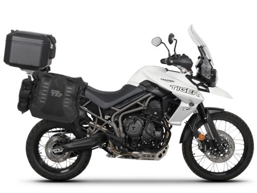 Complete set of SHAD TERRA TR40 adventure saddlebags and SHAD TERRA BLACK aluminium 37L topcase, including mounting kit SHAD TRIUMPH Tiger 800