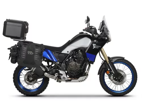 Complete set of SHAD TERRA TR40 adventure saddlebags and SHAD TERRA BLACK aluminium 37L topcase, including mounting kit SHAD YAMAHA Tenere 700 XTZ690