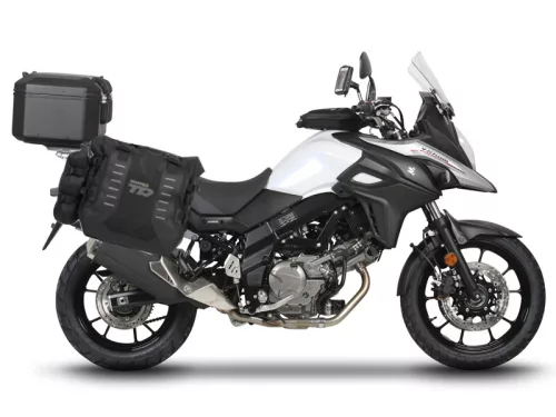 Complete set of SHAD TERRA TR40 adventure saddlebags and SHAD TERRA BLACK aluminium 37L topcase, including mounting kit SHAD SUZUKI DL 650 V-Strom