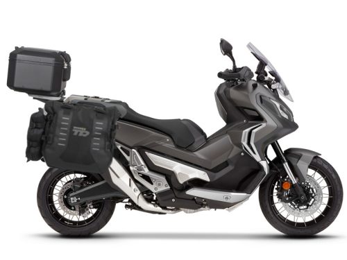Complete set of SHAD TERRA TR40 adventure saddlebags and SHAD TERRA BLACK aluminium 48L topcase, including mounting kit SHAD HONDA X-ADV 750