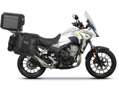 Complete set of SHAD TERRA TR40 adventure saddlebags and SHAD TERRA BLACK aluminium 48L topcase, including mounting kit SHAD HONDA CB 500 X