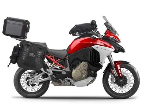 Complete set of SHAD TERRA TR40 adventure saddlebags and SHAD TERRA BLACK aluminium 48L topcase, including mounting kit SHAD Ducati Multistrada 1200 V4
