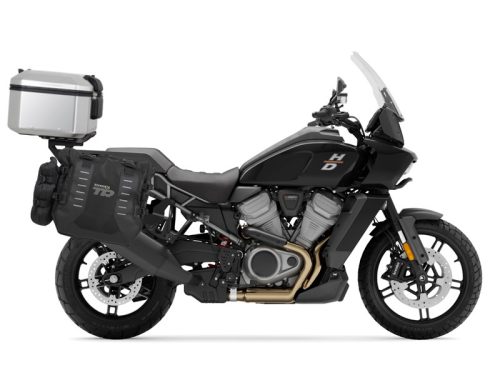 Complete set of SHAD TERRA TR40 adventure saddlebags and SHAD TERRA aluminium 48L topcase, including mounting kit SHAD Harley Davidson Pan America 1250