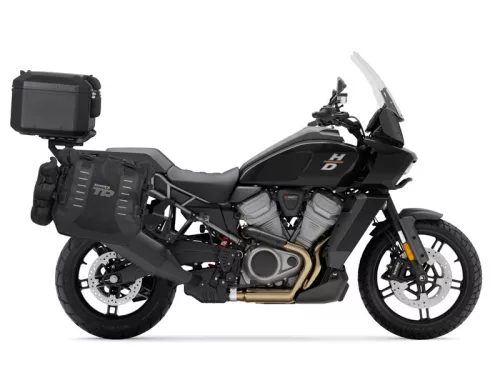 Set complet de genti laterale adventure SHAD TERRA TR40 si topcase din aluminiu SHAD TERRA negru 48L, incluzand kitul de montaj SHAD Harley Davidson Pan America 1250