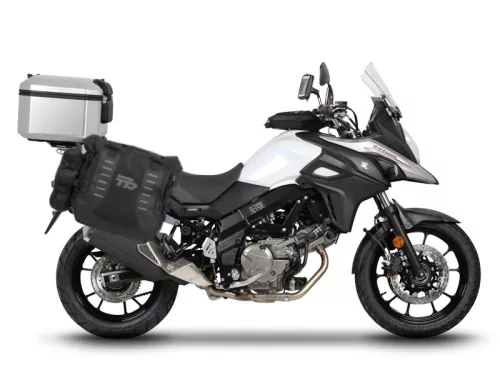 Complete set of SHAD TERRA TR40 adventure saddlebags and SHAD TERRA aluminium 48L topcase, including mounting kit SHAD SUZUKI DL 650 V-Strom
