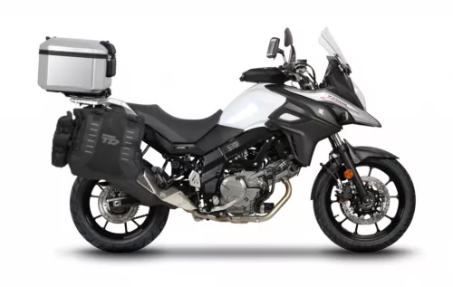 Complete set of SHAD TERRA TR40 adventure saddlebags and SHAD TERRA aluminium 55L topcase, including mounting kit SHAD SUZUKI DL 650 V-Strom