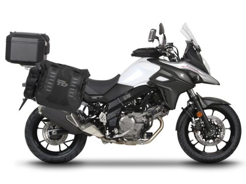 Complete set of SHAD TERRA TR40 adventure saddlebags and SHAD TERRA BLACK aluminium 55L topcase, including mounting kit SHAD SUZUKI DL 650 V-Strom