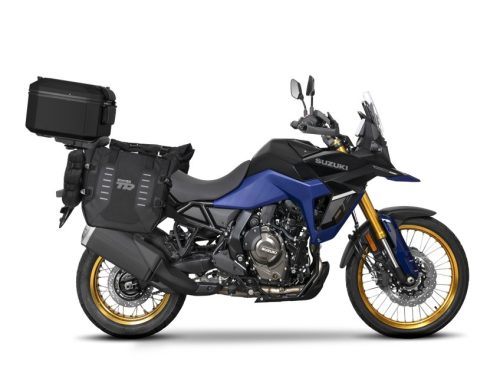 Set of SHAD TERRA TR40 adventure saddlebags and SHAD TERRA aluminium top case TR55 PURE BLACK, including mounting kit SHAD SUZUKI V-STROM 800 DE