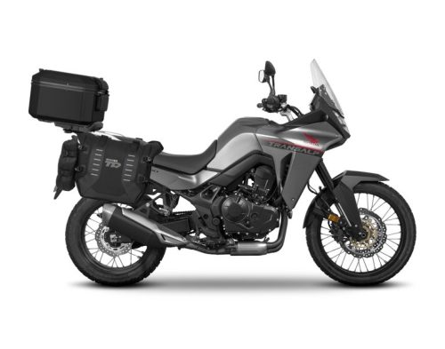 Set of SHAD TERRA TR40 adventure saddlebags and SHAD TERRA aluminium top case TR55 PURE BLACK, including mounting kit SHAD HONDA TRANSALP 750