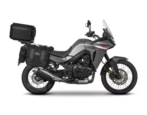 Set complet de genti laterale adventure SHAD TERRA TR40 si topcase din aluminiu SHAD TERRA TR55 PURE negru, incluzand kitul de montaj SHAD HONDA TRANSALP 750