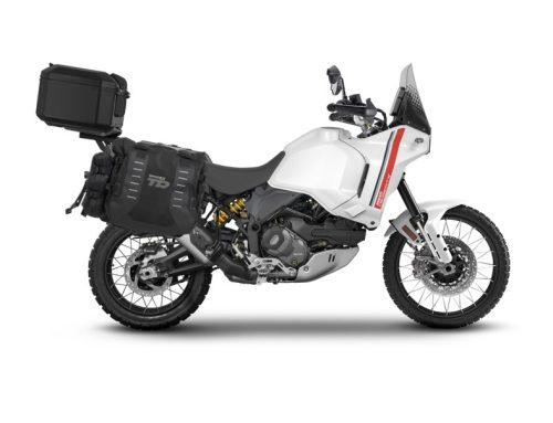 Set of SHAD TERRA TR40 adventure saddlebags and SHAD TERRA aluminium top case TR55 PURE BLACK, including mounting kit SHAD DUCATI DESERT X