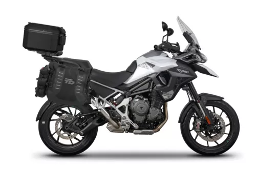 Set complet de genti laterale adventure SHAD TERRA TR40 si topcase din aluminiu SHAD TERRA TR55 PURE negru, incluzand kitul de montaj SHAD TRIUMPH TIGER 1200 GT/RALLY