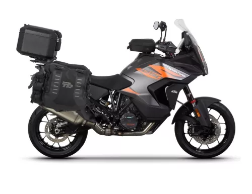 Set of SHAD TERRA TR40 adventure saddlebags and SHAD TERRA aluminium top case TR55 PURE BLACK, including mounting kit SHAD KTM 1200 SUPER ADVENTURE S/R