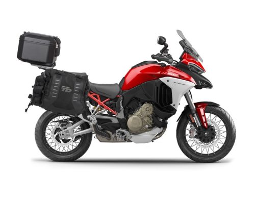 Set of SHAD TERRA TR40 adventure saddlebags and SHAD TERRA aluminium top case TR55 PURE BLACK, including mounting kit SHAD DUCATI MULTISTRADA 1200 V4