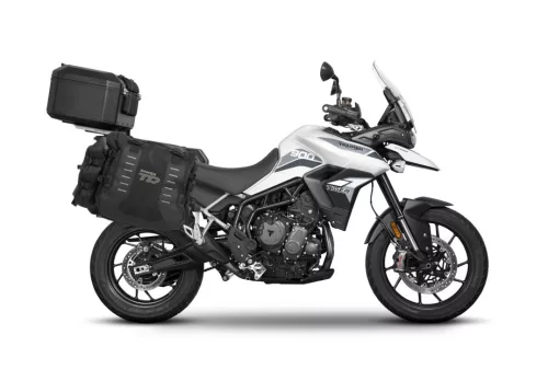 Set complet de genti laterale adventure SHAD TERRA TR40 si topcase din aluminiu SHAD TERRA TR55 PURE negru, incluzand kitul de montaj SHAD TRIUMPH TIGER 900/GT/RALLY