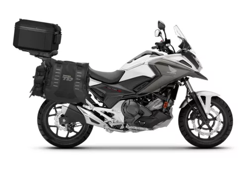 Set complet de genti laterale adventure SHAD TERRA TR40 si topcase din aluminiu SHAD TERRA TR55 PURE negru, incluzand kitul de montaj SHAD HONDA NC 750X