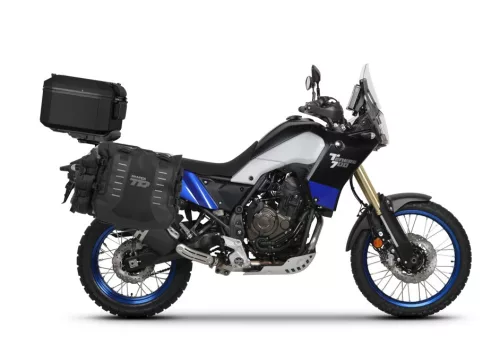 Set of SHAD TERRA TR40 adventure saddlebags and SHAD TERRA aluminium top case TR55 PURE BLACK, including mounting kit SHAD YAMAHA TENERE 700