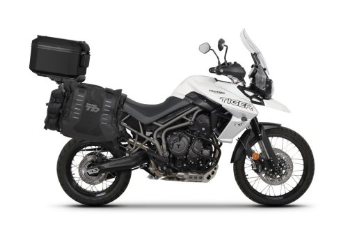 Set of SHAD TERRA TR40 adventure saddlebags and SHAD TERRA aluminium top case TR55 PURE BLACK, including mounting kit SHAD TRIUMPH TIGER 800