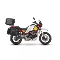   Set complet de genti laterale adventure SHAD TERRA TR40 si topcase din aluminiu SHAD TERRA TR55 PURE negru, incluzand kitul de montaj SHAD MOTO GUZZI V85TT