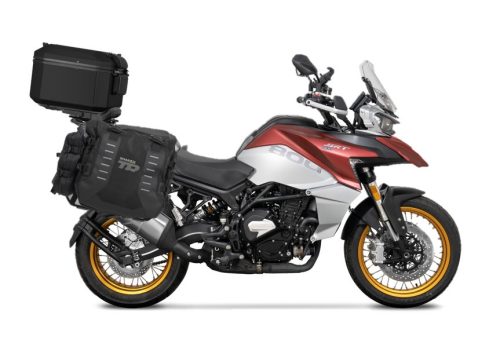 Set of SHAD TERRA TR40 adventure saddlebags and SHAD TERRA aluminium top case TR55 PURE BLACK, including mounting kit SHAD QJMOTOR SRT800/X