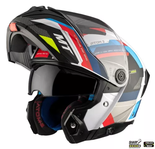 Casca Mt Helmets Atom 2 SV Bast A0 alb/rosu/albastru lucios Pinlock Ready
