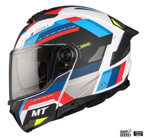 Casca Mt Helmets Atom 2 SV Bast A0 alb/rosu/albastru lucios Pinlock Ready