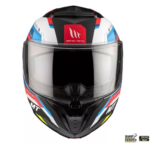Casca Mt Helmets Atom 2 SV Bast A0 alb/rosu/albastru lucios Pinlock Ready