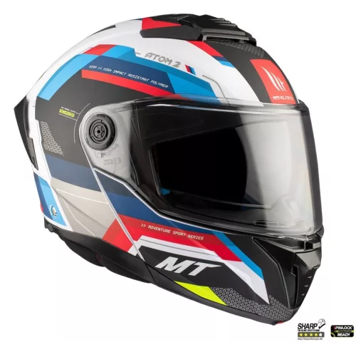Casca Mt Helmets Atom 2 SV Bast A0 alb/rosu/albastru lucios Pinlock Ready