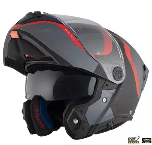 Casca Mt Helmets Atom 2 SV Emalla B15 gri/rosu mat Pinlock Ready