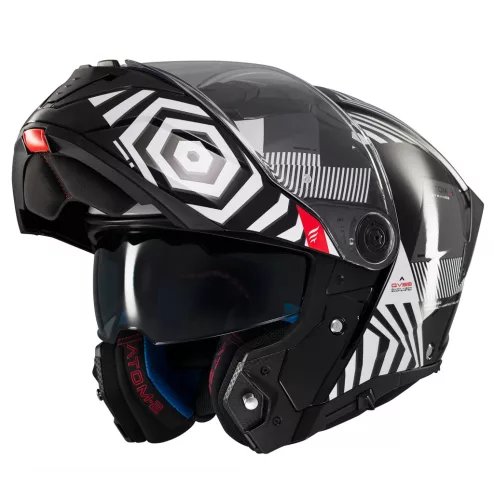 Casca Mt Helmets Atom 2 SV Strange B2 negru/alb lucios Pinlock Ready