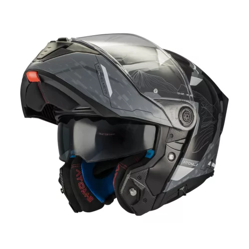 Casca Mt Helmets Atom 2 SV Highlands C2 negru lucios/gri/alb Pinlock inclus