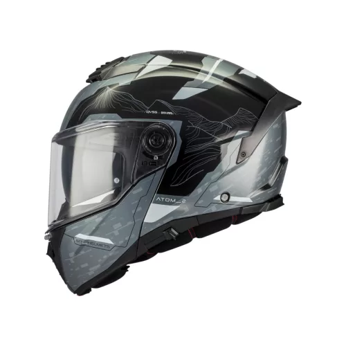 Casca Mt Helmets Atom 2 SV Highlands C2 negru lucios/gri/alb Pinlock inclus