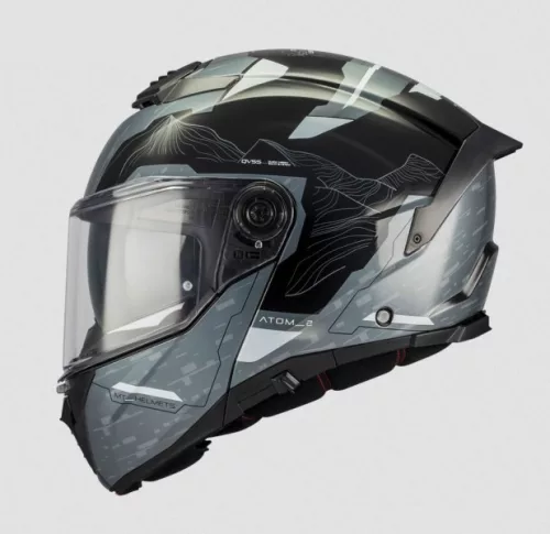 Casca Mt Helmets Atom 2 SV Highlands C2 negru lucios/gri/alb Pinlock inclus
