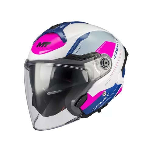 Casca Mt Helmets Cosmo SV Icarus A8 alb/roz/albastru