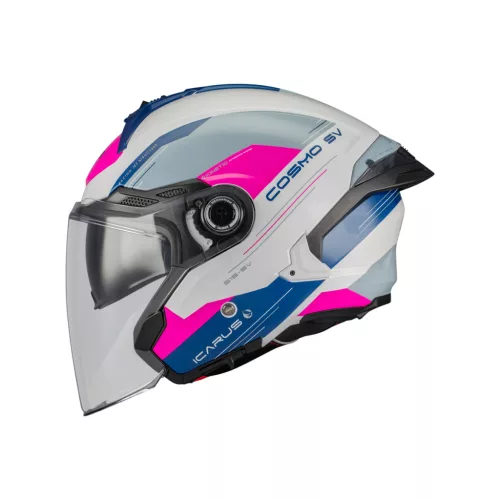 Casca Mt Helmets Cosmo SV Icarus A8 alb/roz/albastru