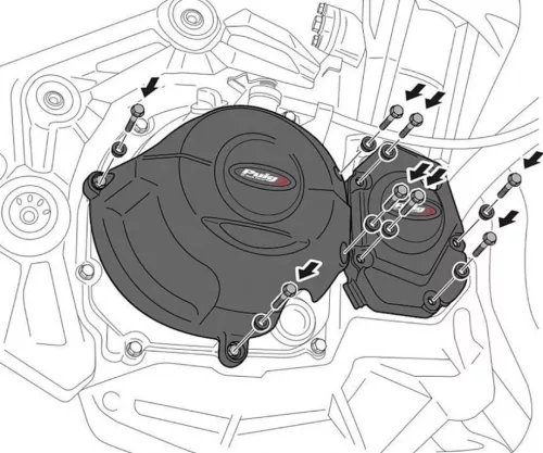 Engine protective covers PUIG 22608N Negru included 3 covers