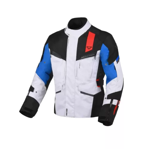 Geacă textil impermeabilă touring Macna Zastro negru/gri deschis/albastru