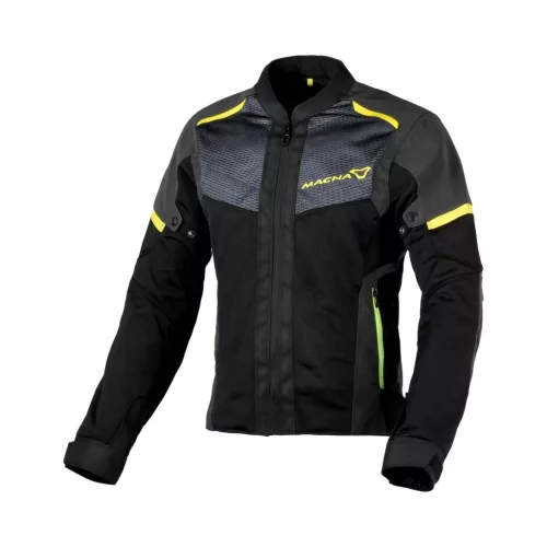Geacă de vară textil damă Macna Orcano Night Eye™ 2.0 negru/gri/galben