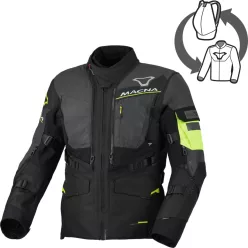   Geacă textil impermeabilă touring/adventure Macna Flexodus Night Eye™ negru night eye/galben fluo