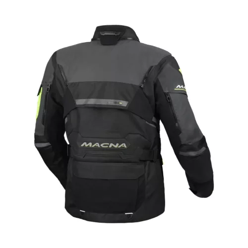 Geacă textil impermeabilă touring/adventure Macna Flexodus Night Eye™ negru night eye/galben fluo