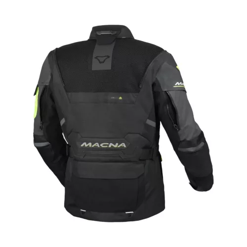 Geacă textil impermeabilă touring/adventure Macna Flexodus Night Eye™ negru night eye/galben fluo