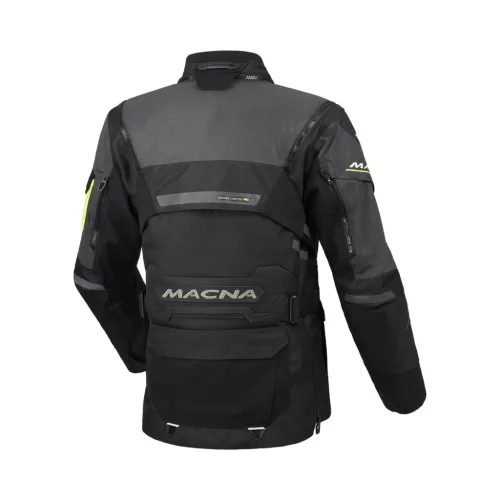 Geacă damă textil impermeabilă touring/adventure Macna Flexodus Night Eye™ negru night eye/galben fluo