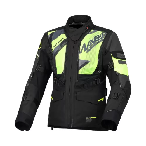 Geacă damă textil impermeabilă touring/adventure Macna Flexodus Night Eye™ negru night eye/galben fluo