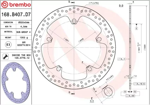 Disc frână Brembo fix față 168B407D7