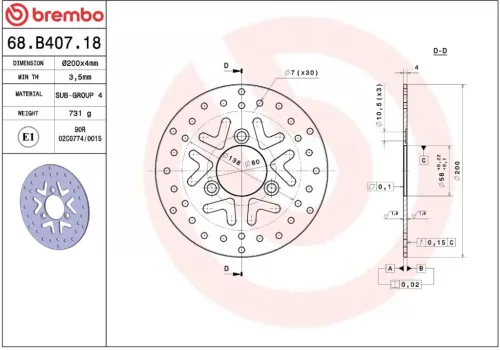 Disc frână Brembo fix față 68B40718