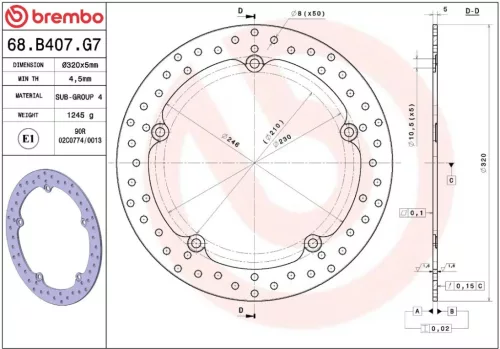 Disc frână Brembo fix față 68B407G7